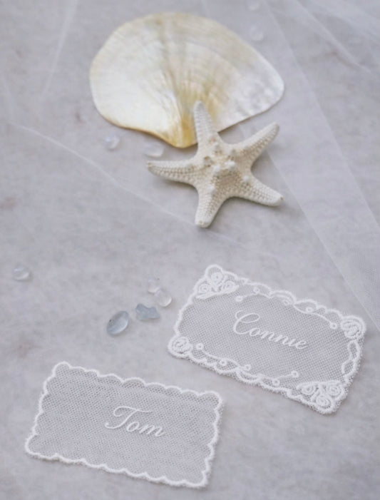 Custom Lace Name Tag – A Soft Wedding Detail